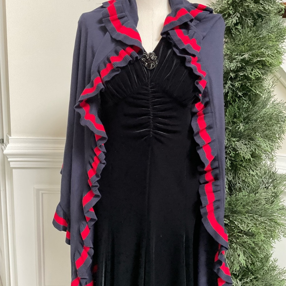 Talbots Blue Wrap With Ruffle Red Trim - image 3